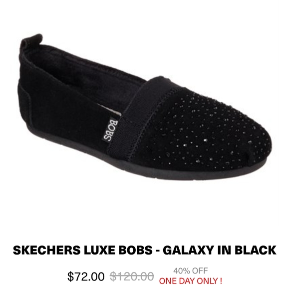 NEW BOBS Skechers | black leather suede shoes slip on rhinestone shoes black 11 - Picture 2 of 14